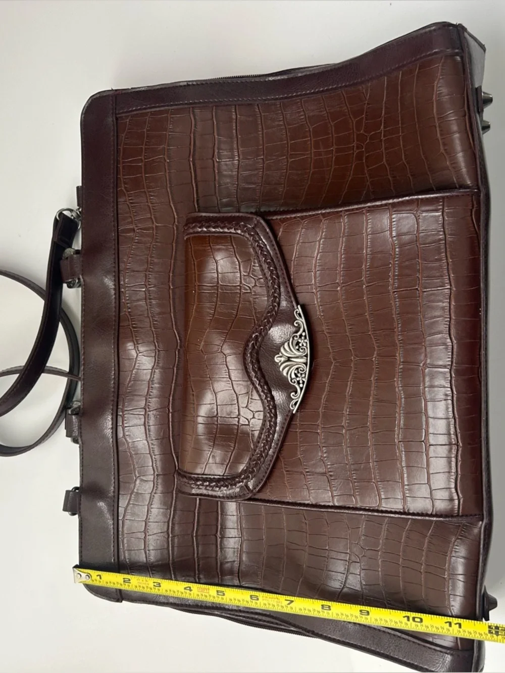 VTG Bueno Croc Embossed Faux Leather Briefcase Tote Shoulder Bag Brown Large